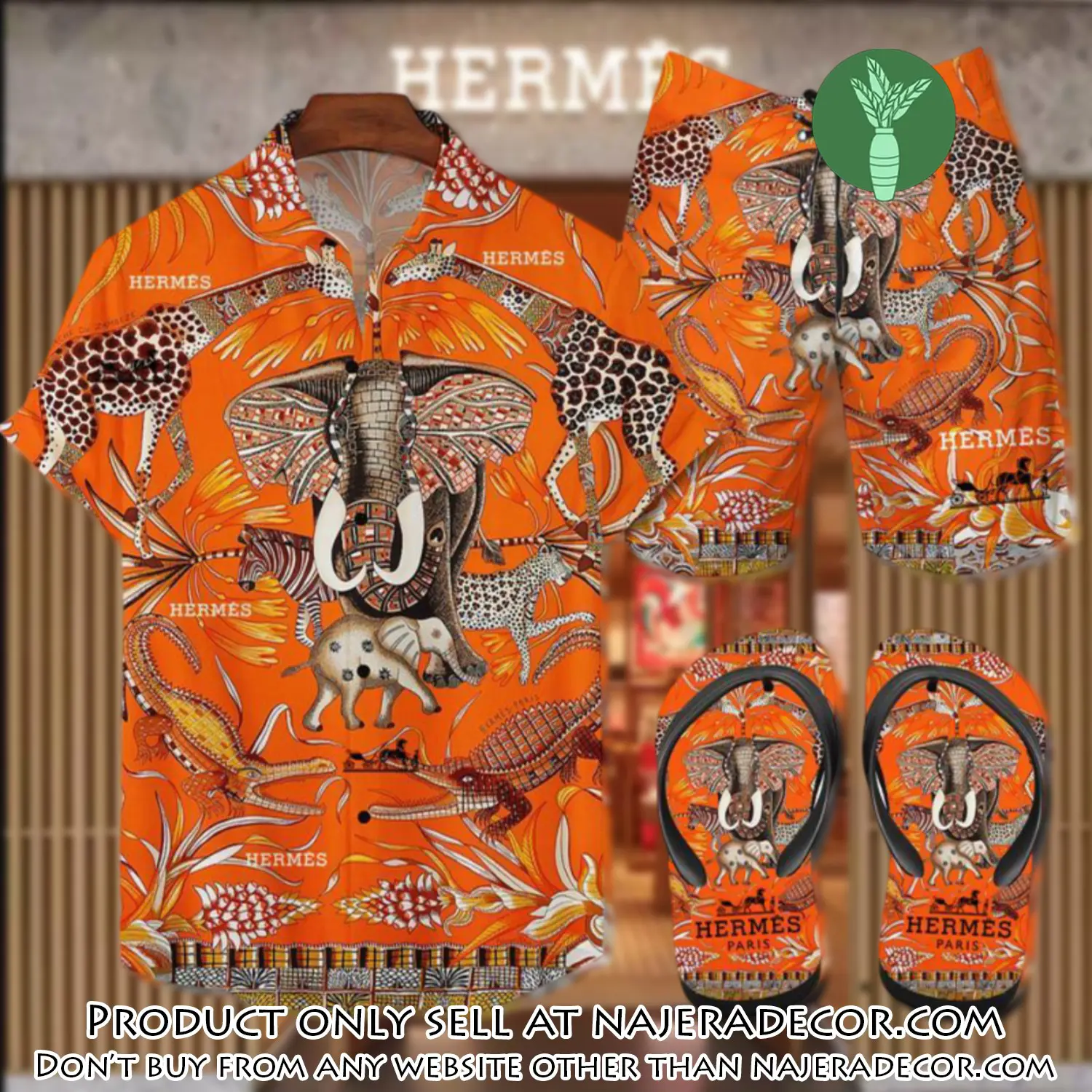 Hermes flip flops and combo hawaii shirt shorts luxury brand summer outfit hsf006 njr3118777